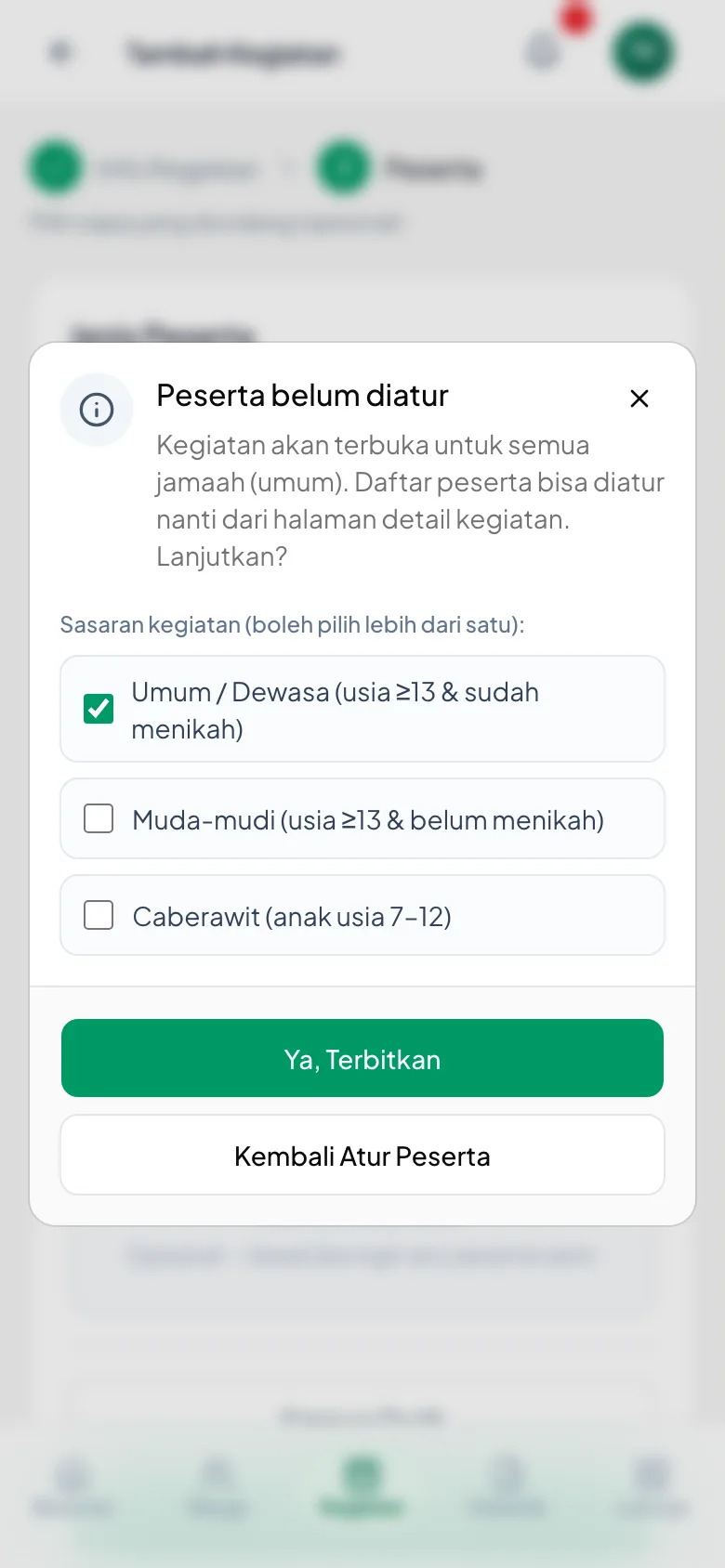 Muncul hanya bila peserta belum diatur.
