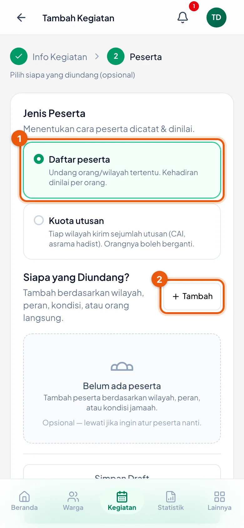 Pilih dulu jenis pesertanya, baru tambahkan siapa yang diundang.