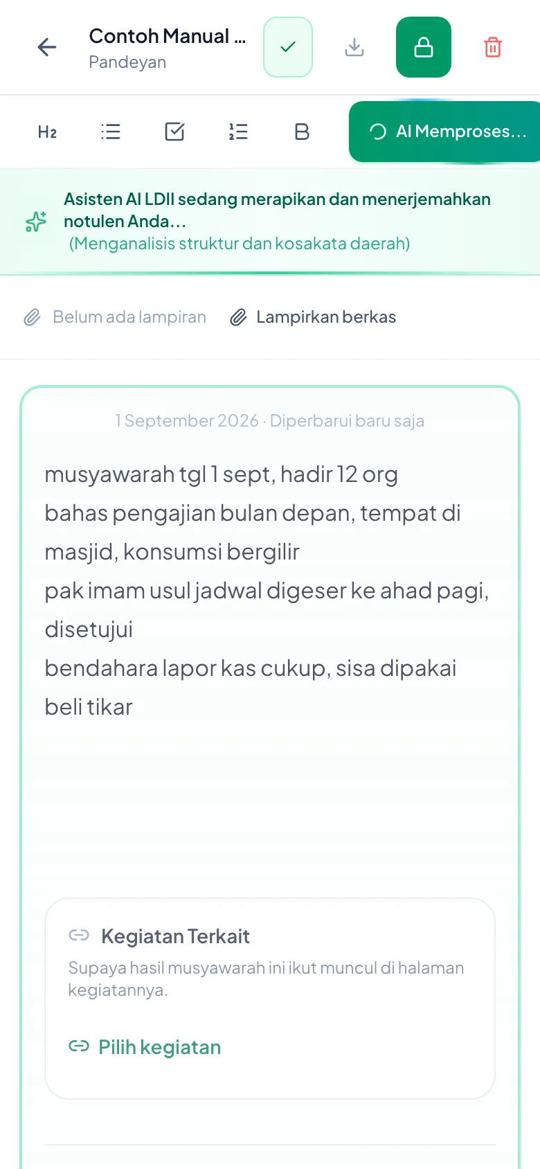 Peragaan: Keterangan hijau yang tampil selama AI bekerja.