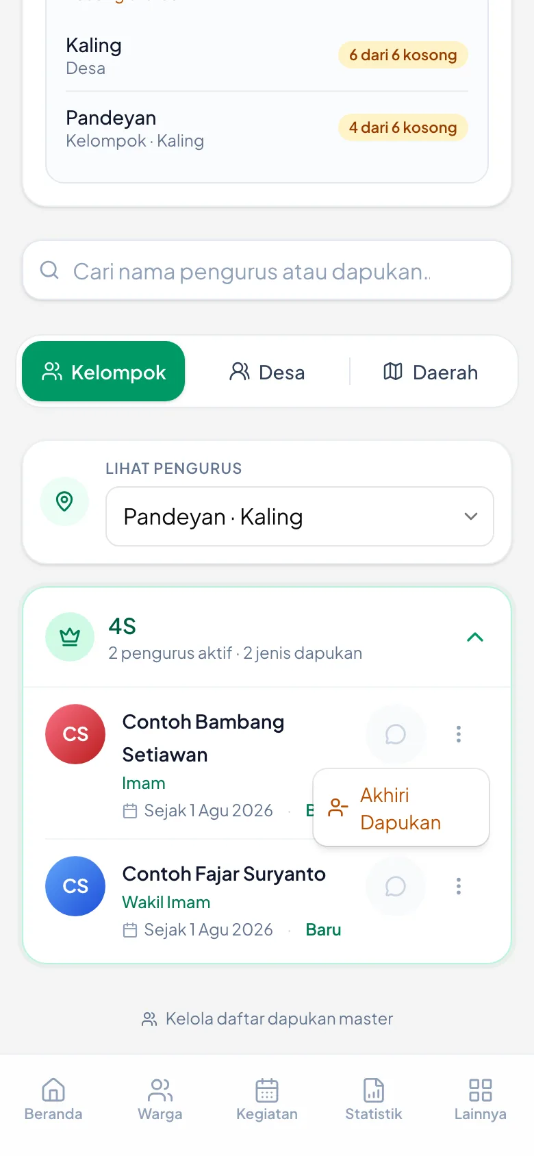 Menu itu hanya berisi satu pilihan — Akhiri Dapukan.