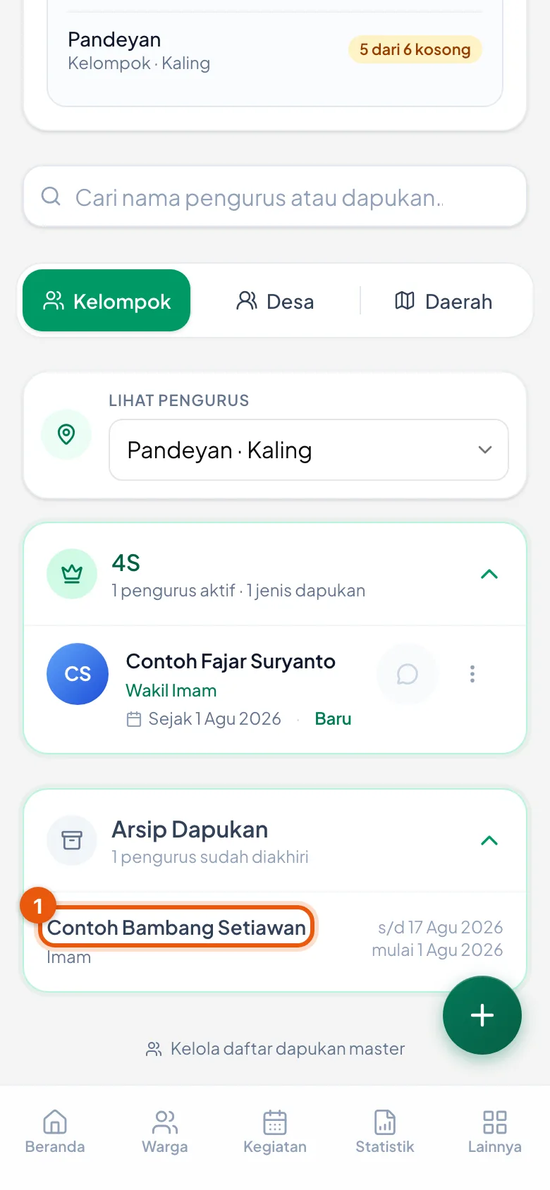 Kategori 4S turun jadi 1 pengurus aktif, dan yang diakhiri tercatat di Arsip Dapukan lengkap dengan rentang tanggalnya.