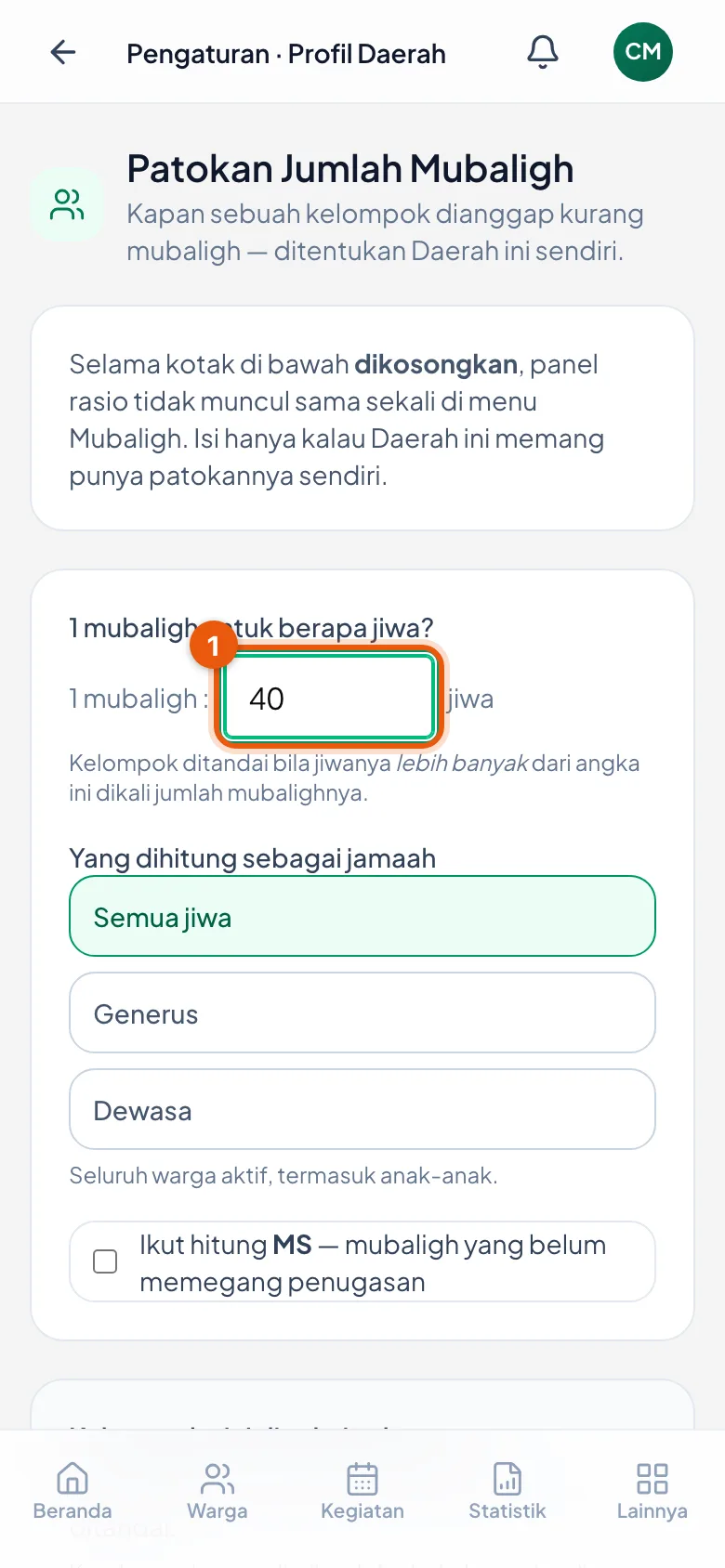 Layar menyebut berapa kelompok akan tertandai sebelum Anda menyimpan.