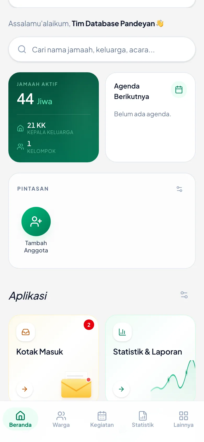 Peragaan: Setelah semua langkah di bab ini selesai, inilah tampilan yang Anda lihat setiap kali membuka aplikasi.