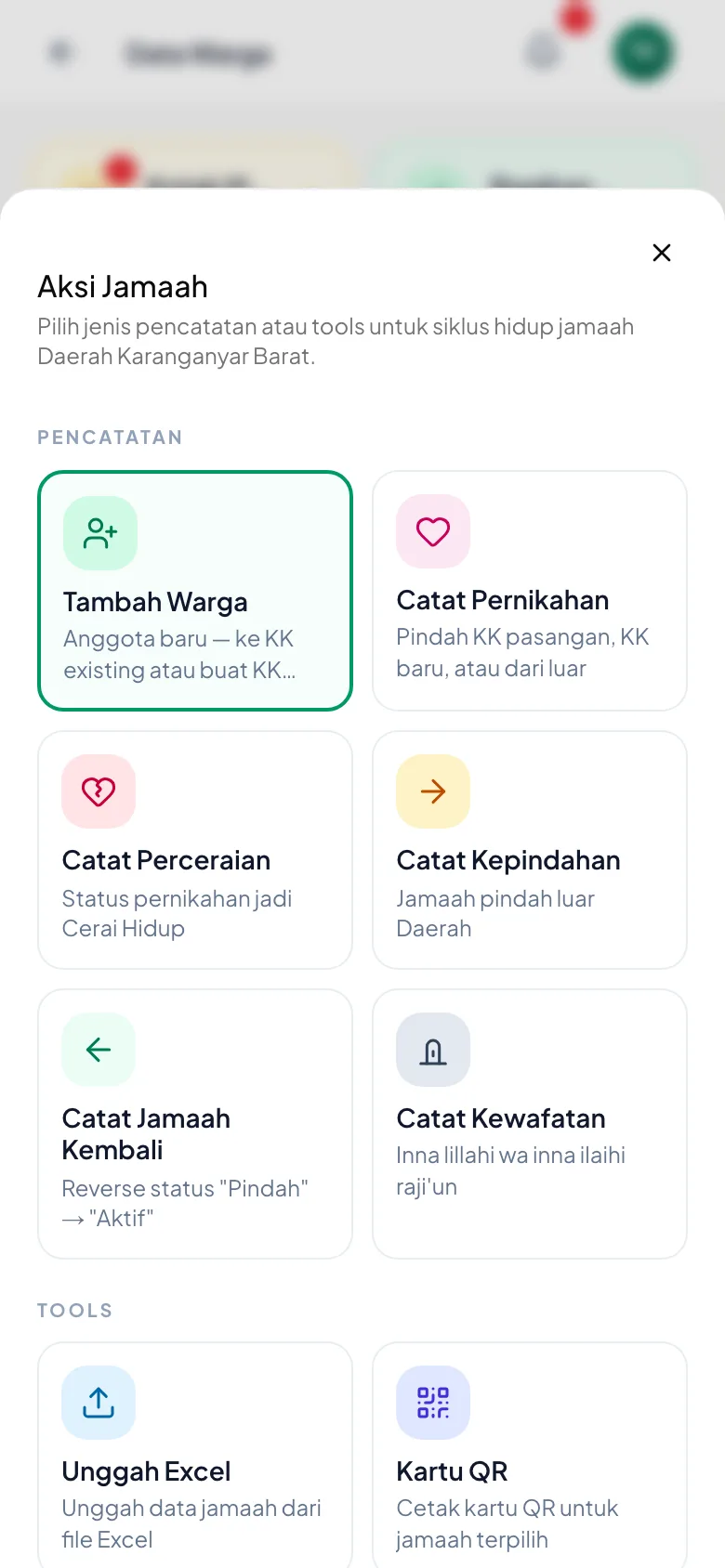 Enam pilihan di grup Pencatatan dan dua di grup Tools.