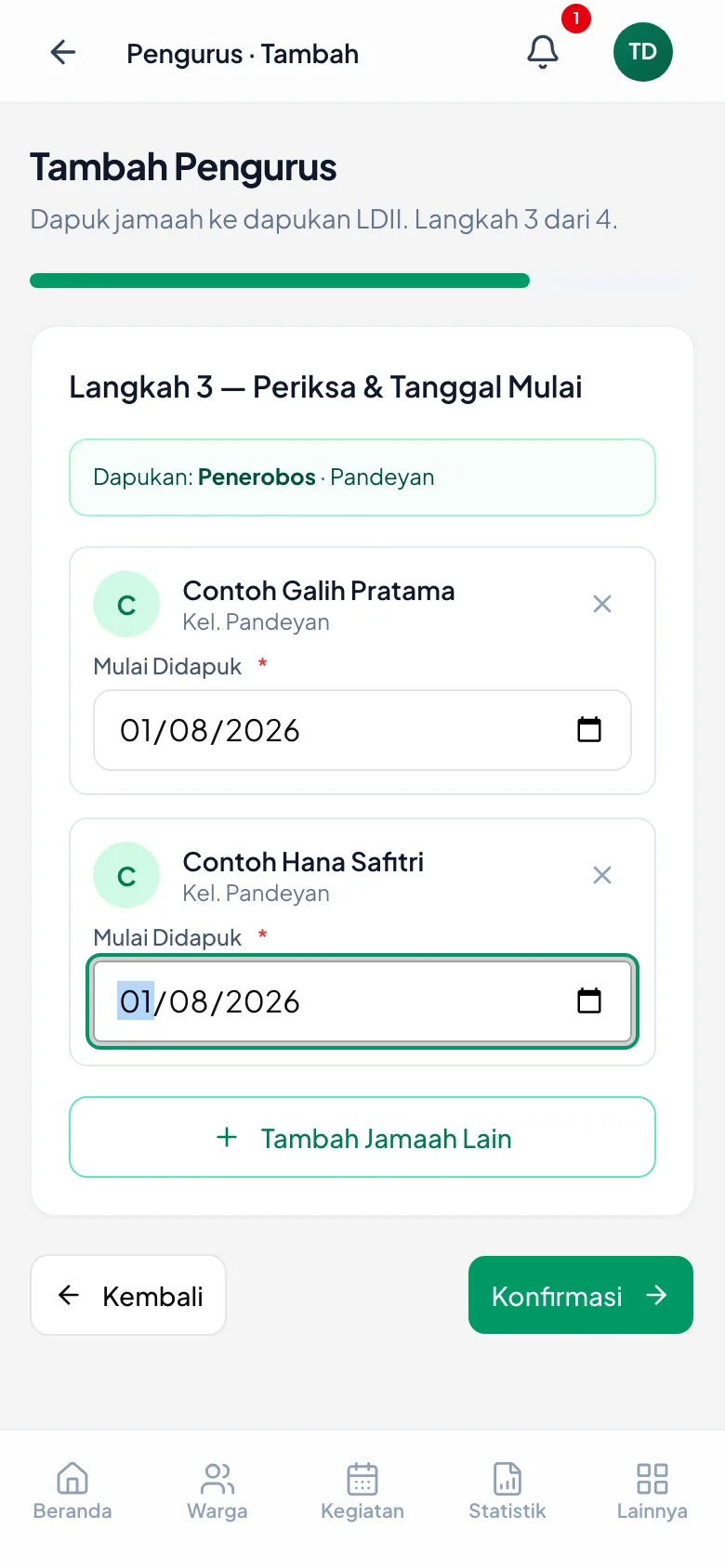 Tiap orang punya isian Mulai Didapuk sendiri; keduanya disimpan sekali jalan.