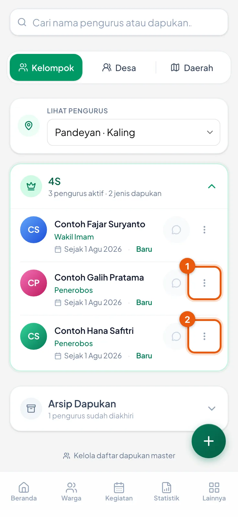 Keduanya tercatat sebagai Penerobos, tapi barisnya terpisah — lengkap dengan tombol titik tiga masing-masing.