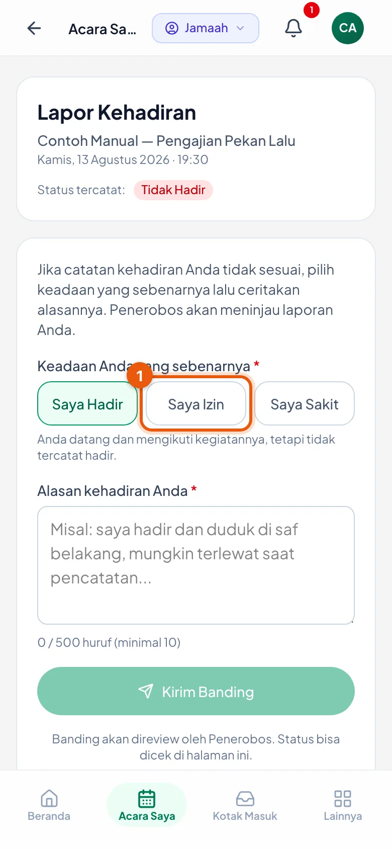 Tiga pilihan; yang disetujui akan tercatat persis seperti yang dipilih.