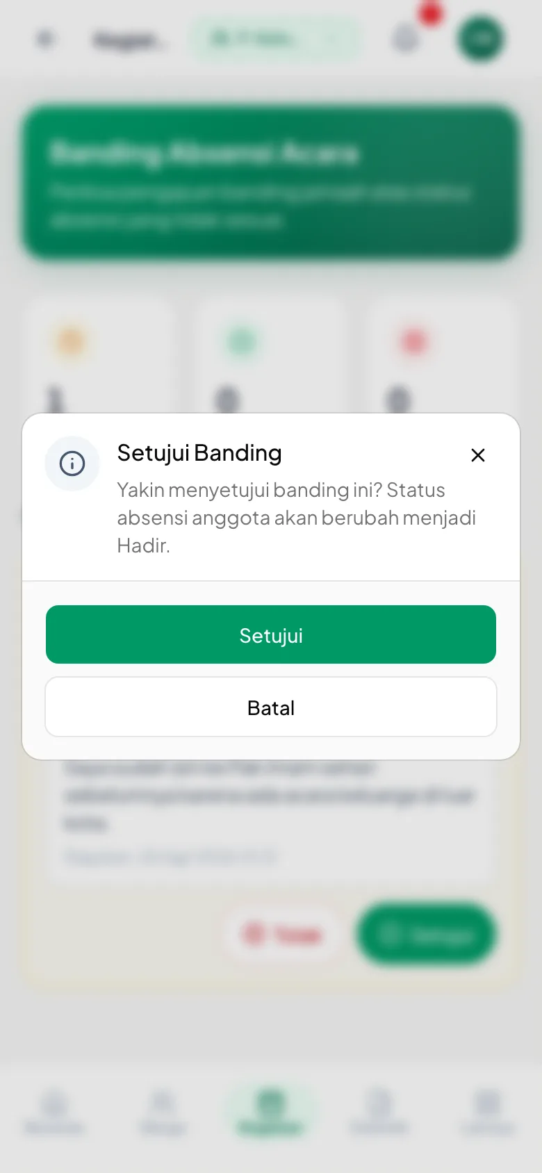 Tombol Setujui di kartu hanya membuka konfirmasi ini; keputusannya di dialog.