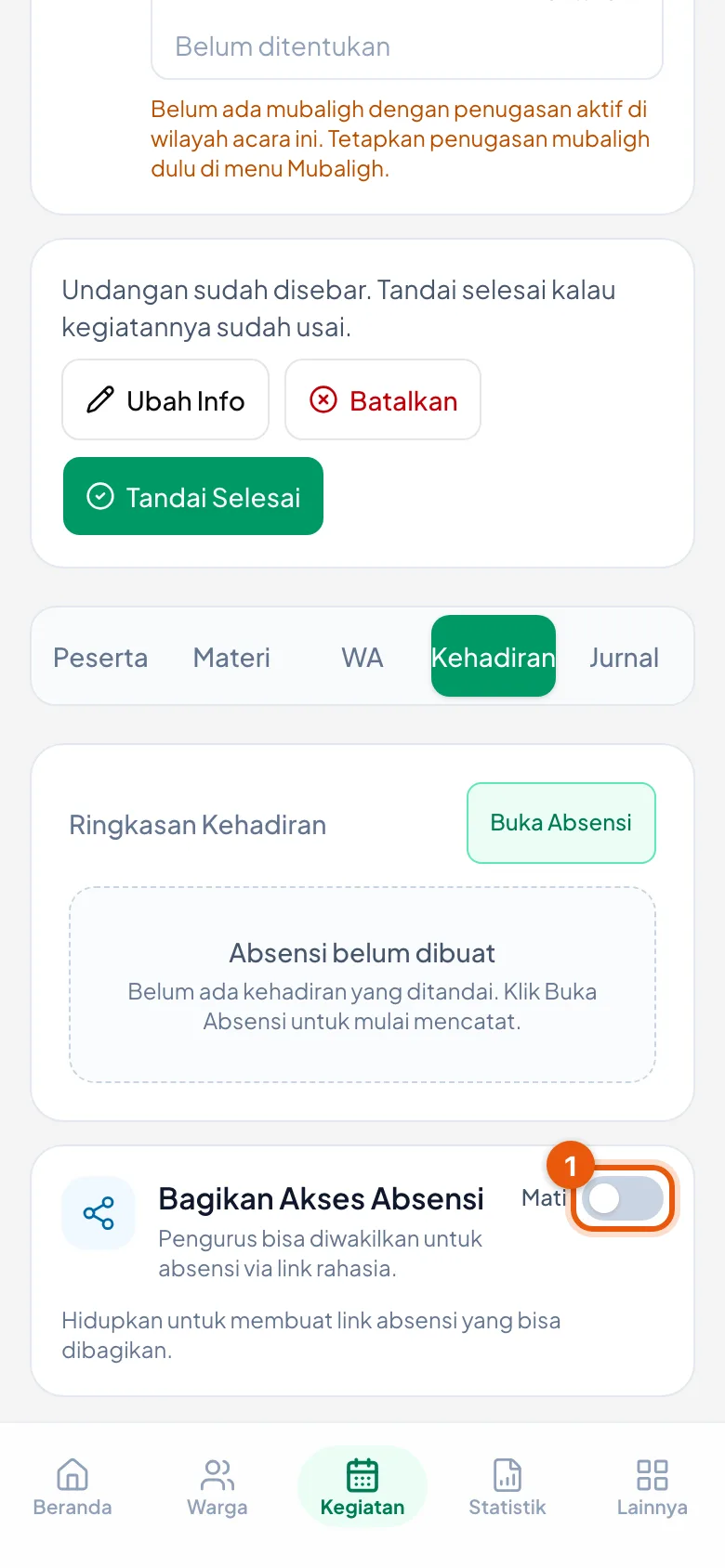 Peragaan: Nomor 1 saklar yang masih Mati. Selama mati, tautannya belum ada.