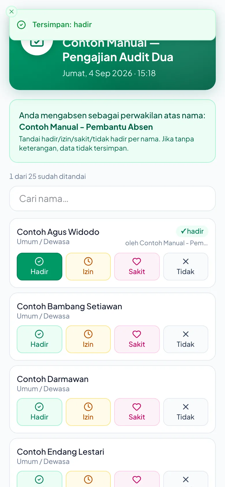 Peragaan: Pesan Tersimpan di atas, dan pencacah yang sudah bertambah.