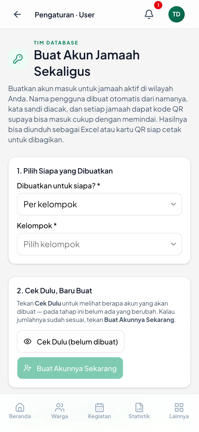 Tiga langkah berurutan: pilih siapa, cek dulu, baru buat.