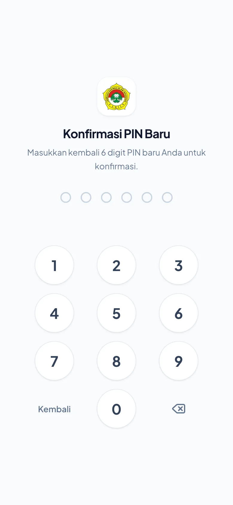 Tampilan sesudah jamaah menyetel sandinya sendiri.