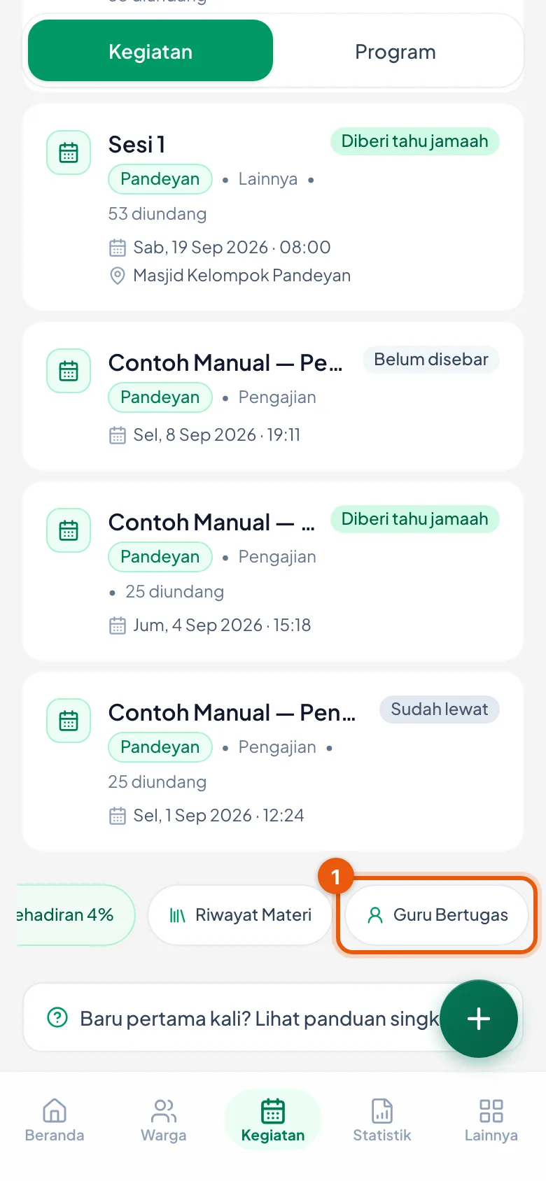 Peragaan: Nomor 1 tautan Guru Bertugas.