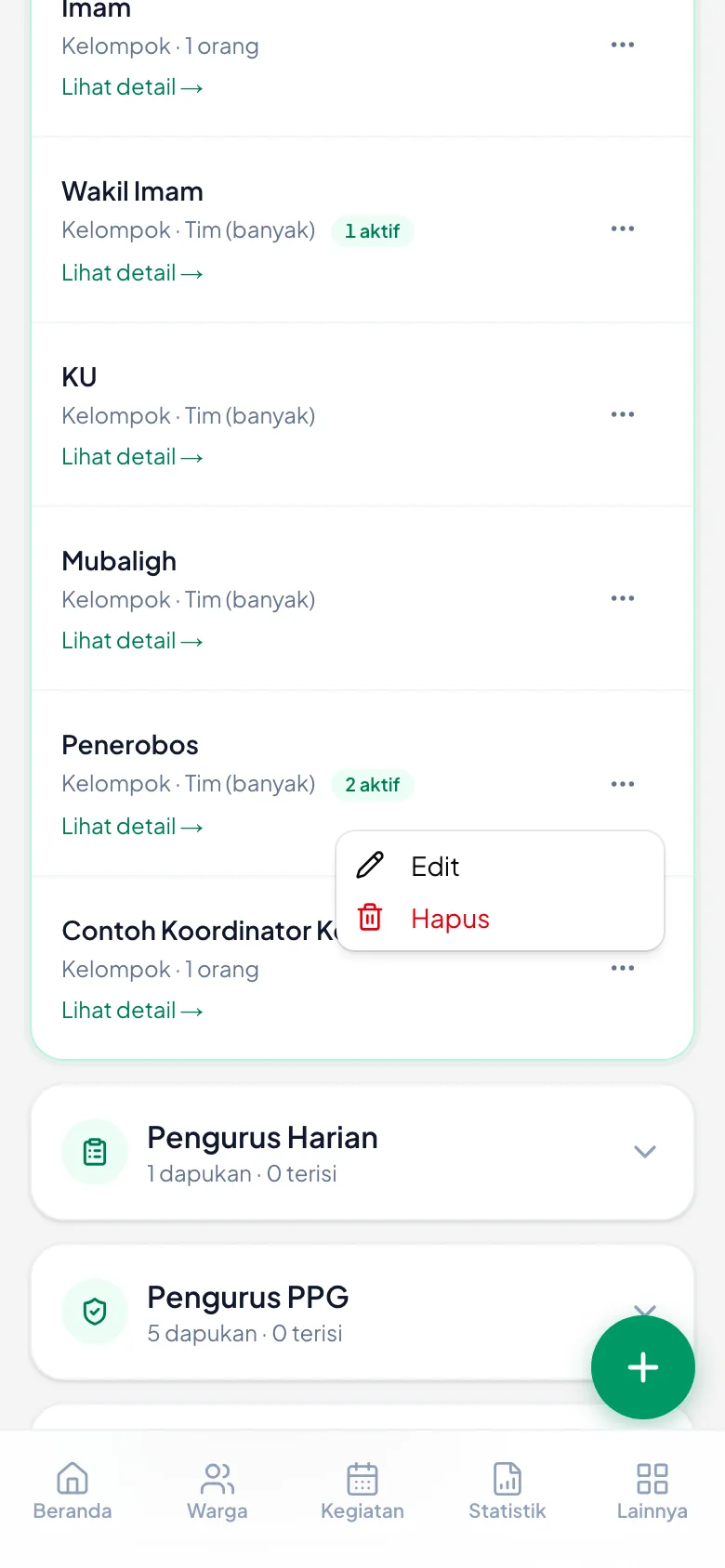 Menu titik tiga di baris dapukan berisi Edit dan Hapus.
