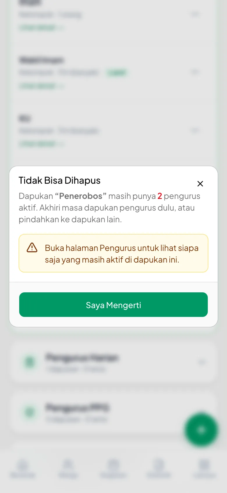 Layar ini menahan sebelum apa pun terjadi — satu-satunya tombolnya Saya Mengerti.