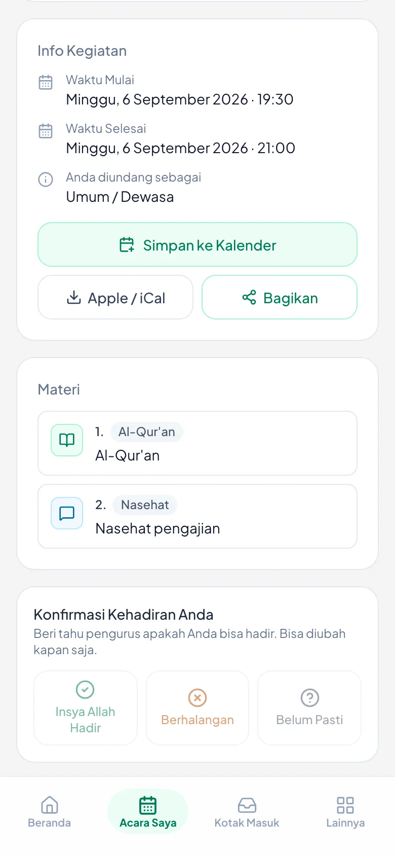 Tombol terpilih jadi hijau, disertai keterangan di bawahnya.