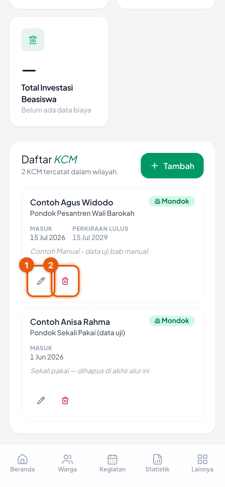 Tiap KCM punya tombolnya sendiri; periksa namanya sebelum mengetuk.