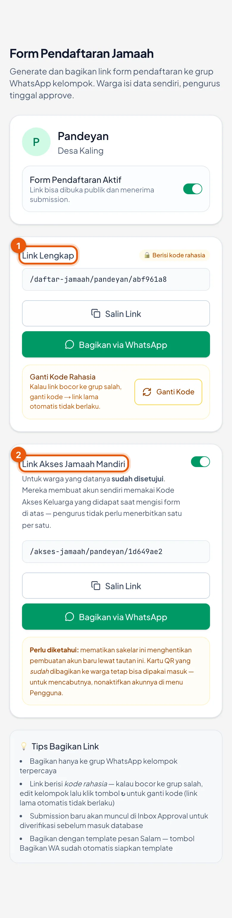 Tautan form mengumpulkan keluarga; tautan akses tempat kodenya dipakai.