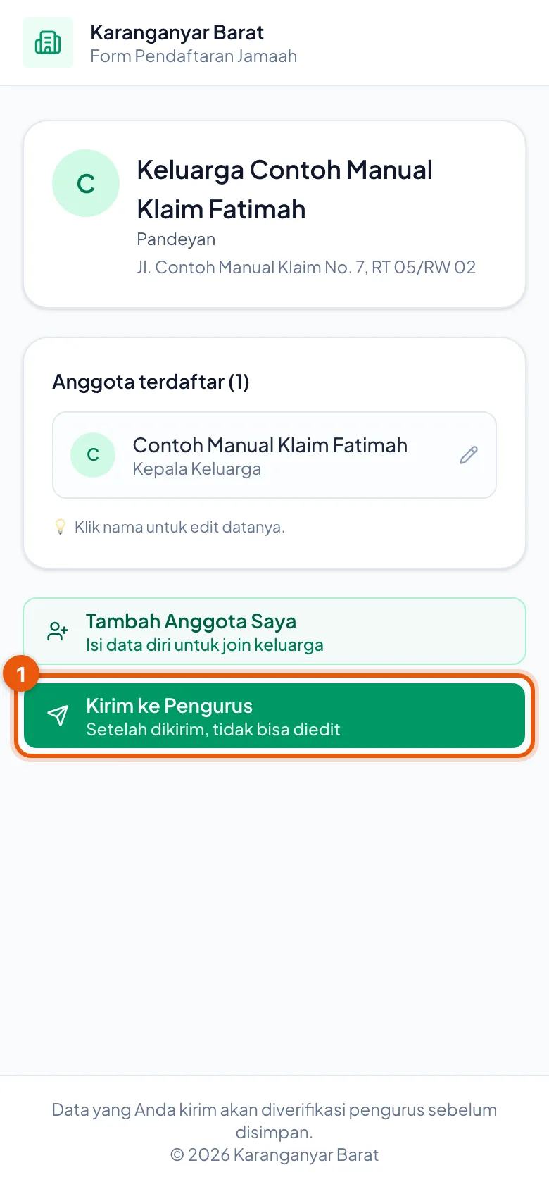 Selama tombol ini belum ditekan, pengurus tidak menerima apa pun.