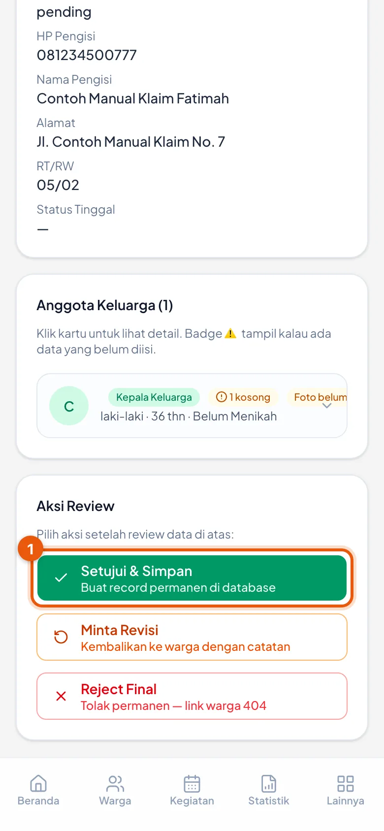 Langkah pertama dari dua. Belum tersimpan.
