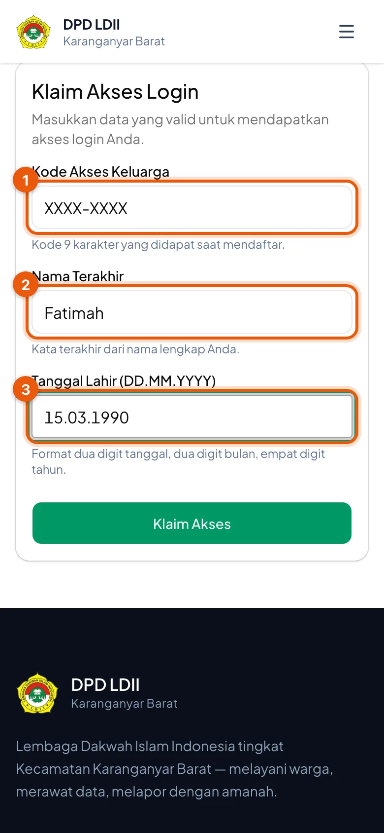 Tiga isian saja. Kodenya di gambar ini sengaja ditutup.