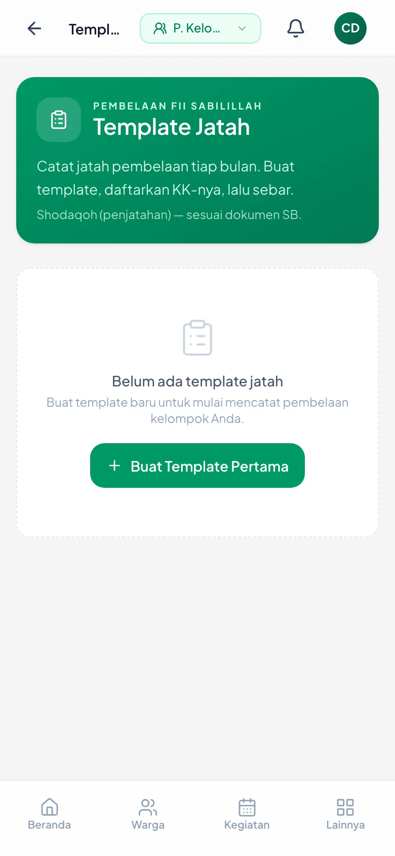 Tampilan hari pertama, sebelum template mana pun dibuat.
