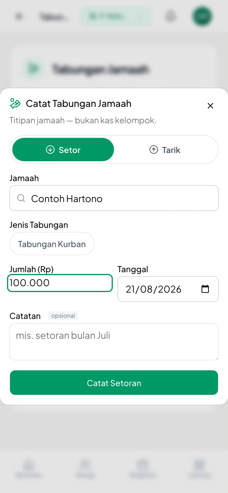 Setor dan Tarik memakai satu formulir; bedanya hanya pilihan di atas.