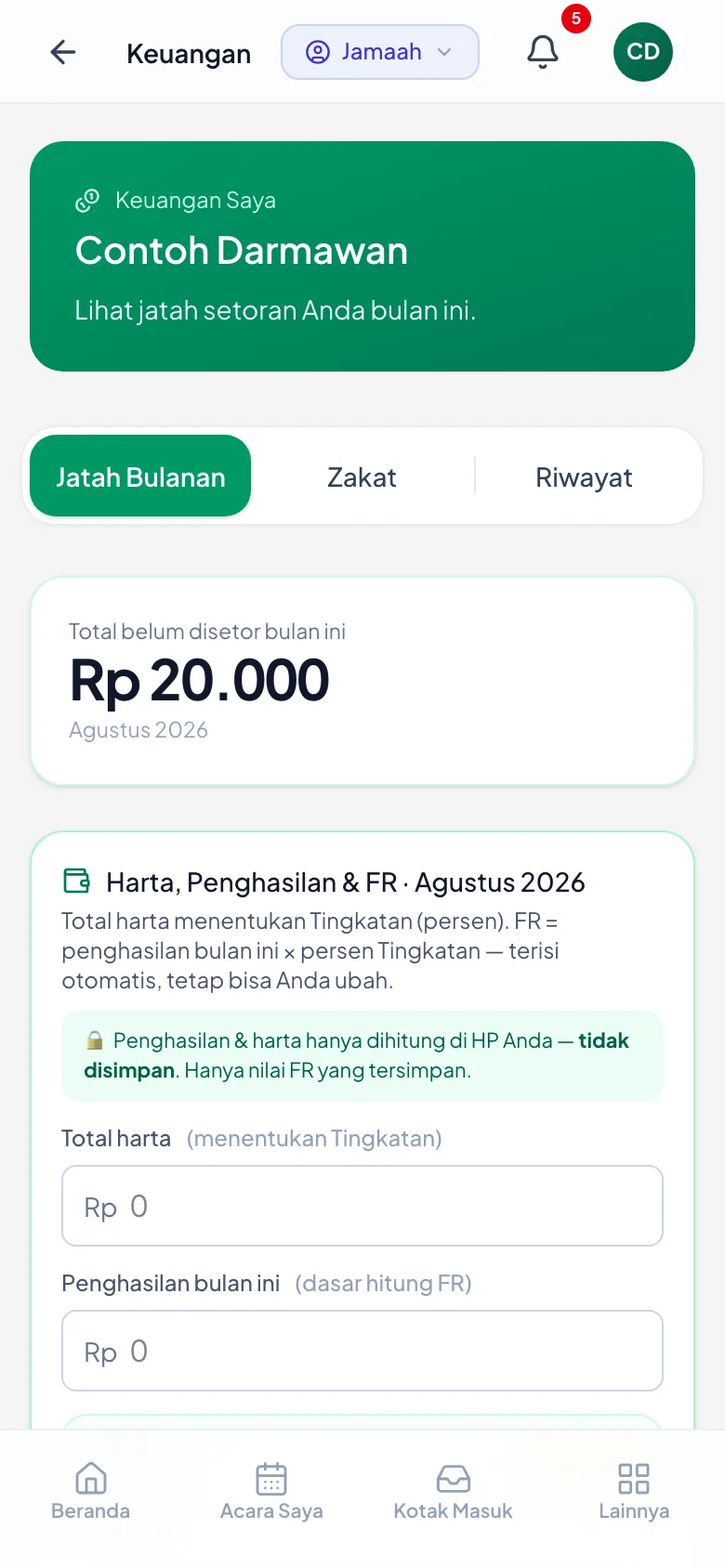 Tagihan bulan berjalan, lalu tiga bagian di bawahnya.