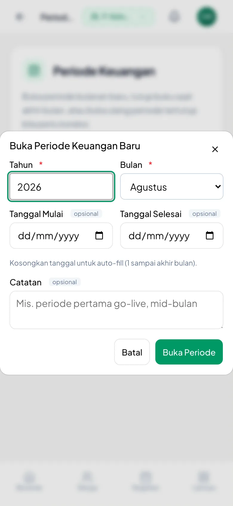 Tahun dan Bulan wajib; tanggal dan catatan boleh dikosongkan.