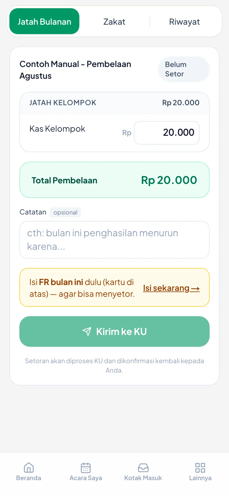 Tiap item terurai, lalu totalnya di bawah.