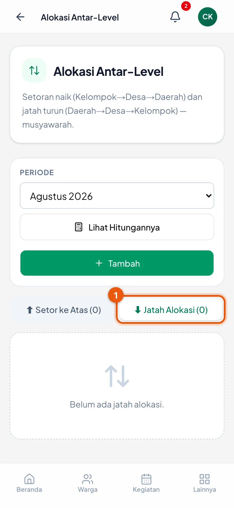 Panah ke bawah — uang yang turun ke tingkat di bawah Anda.
