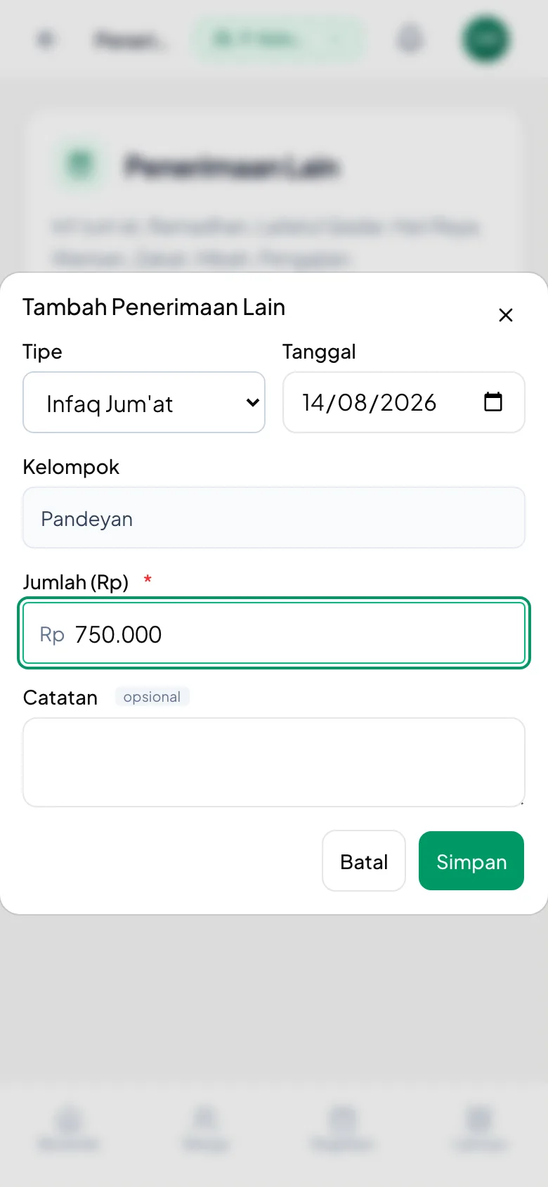 Wilayahnya sudah tertulis sendiri; Anda tinggal mengisi tipe, tanggal, dan jumlah.