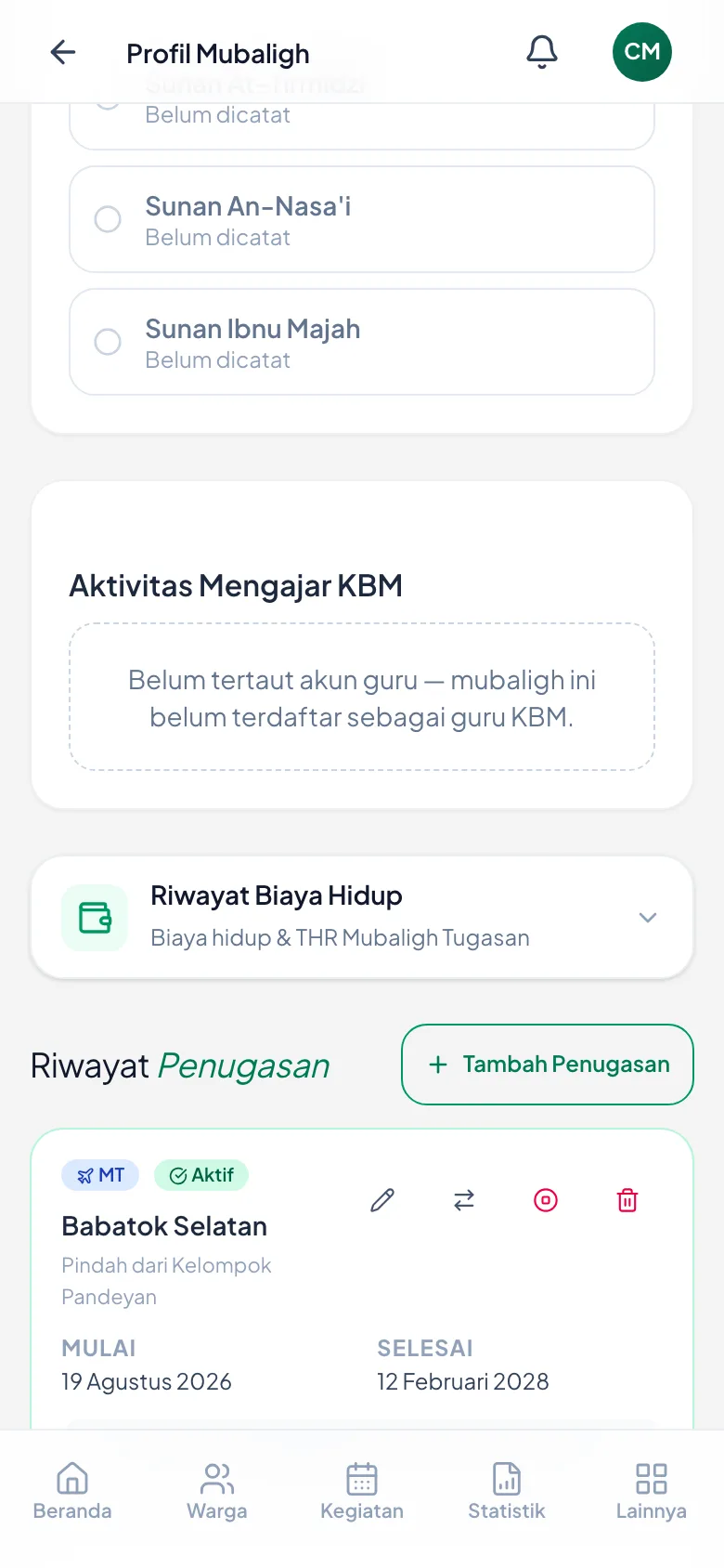 Kartu baru di kelompok tujuan, dengan keterangan asal kelompoknya.