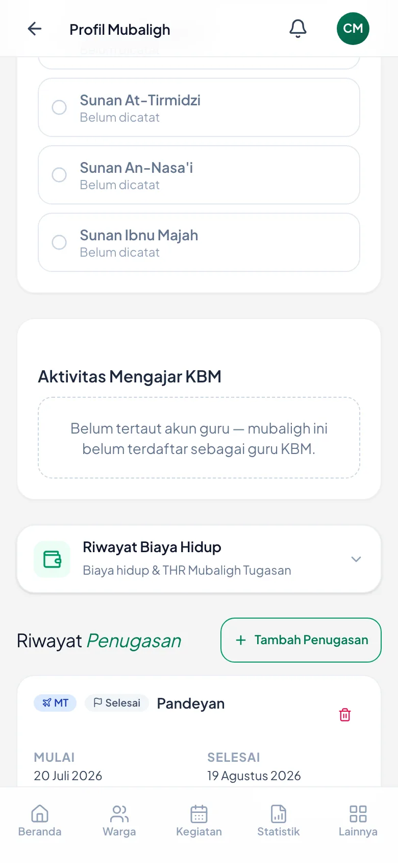 Tanggal selesai tercatat, dan tombol pengelolaannya sudah tidak ada lagi.