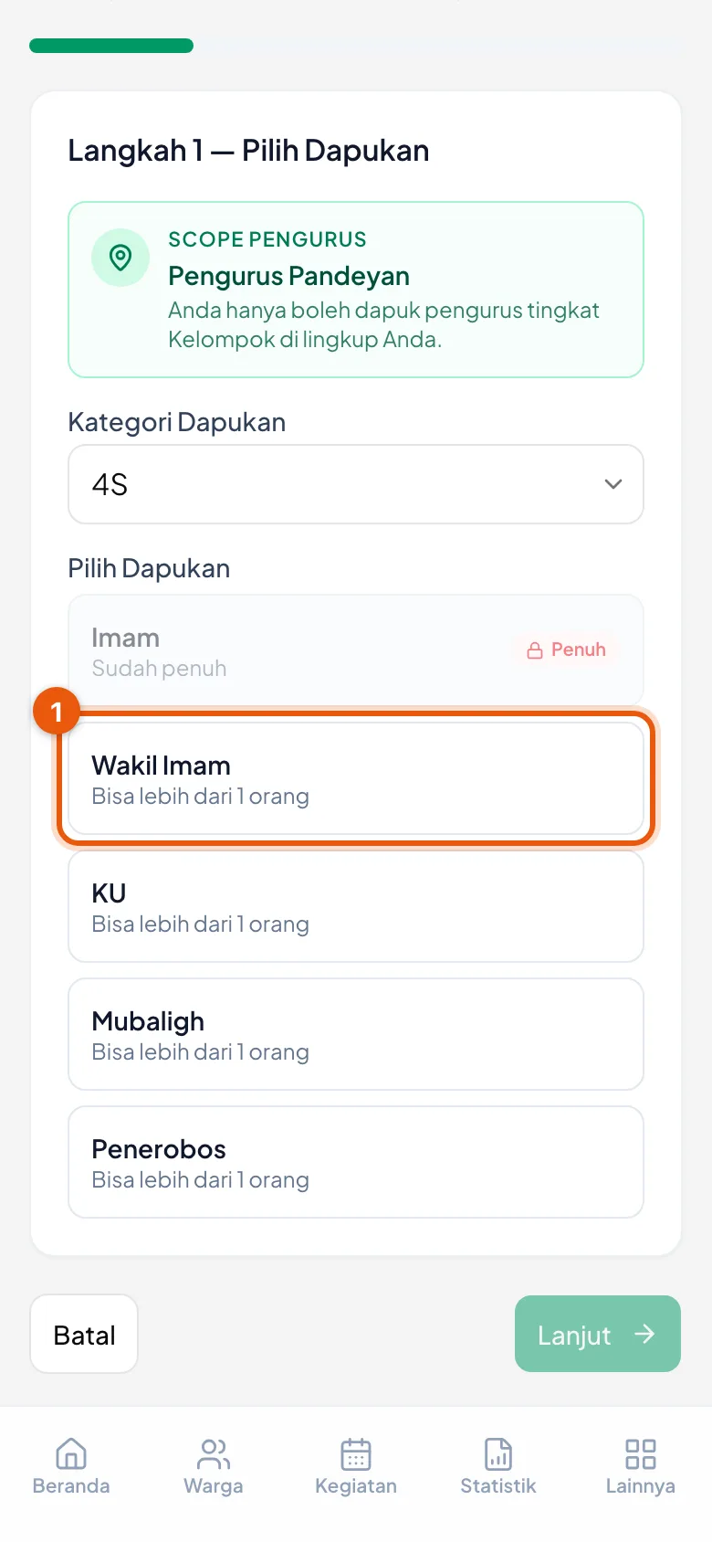 Tiap dapukan menyebutkan sisa kuotanya sendiri.