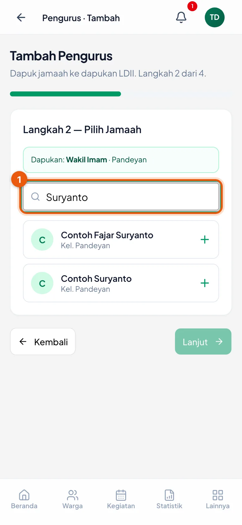 Hasil pencarian muncul setelah dua huruf pertama diketik.