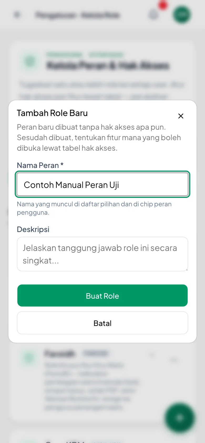 Hanya Nama Peran yang wajib. Kode singkatnya dibuatkan aplikasi.