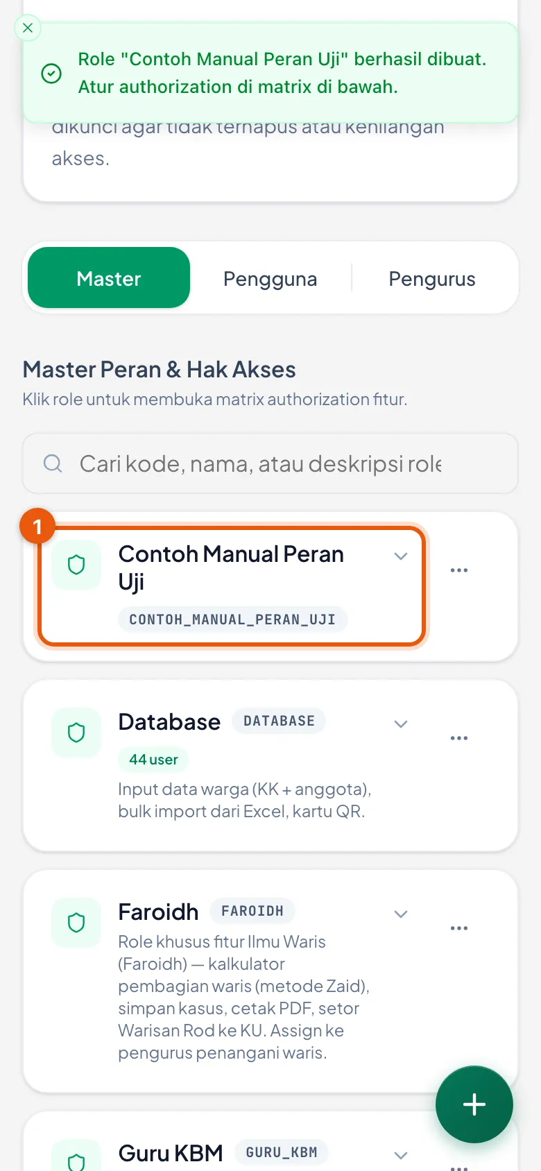 Peran contoh yang baru dibuat, belum punya pengurus dan belum punya hak akses.
