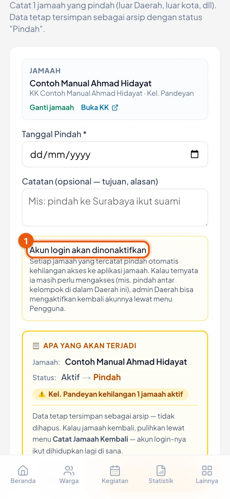 Kotak kuning ini muncul segera setelah warganya dipilih, sebelum Anda mengisi tanggal.