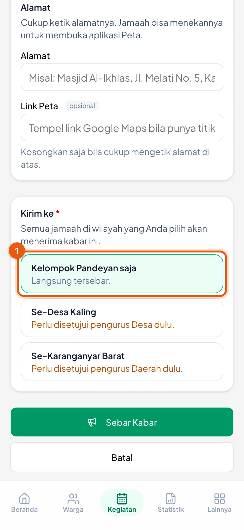Kelompok langsung tersebar; Desa dan Daerah menunggu persetujuan.