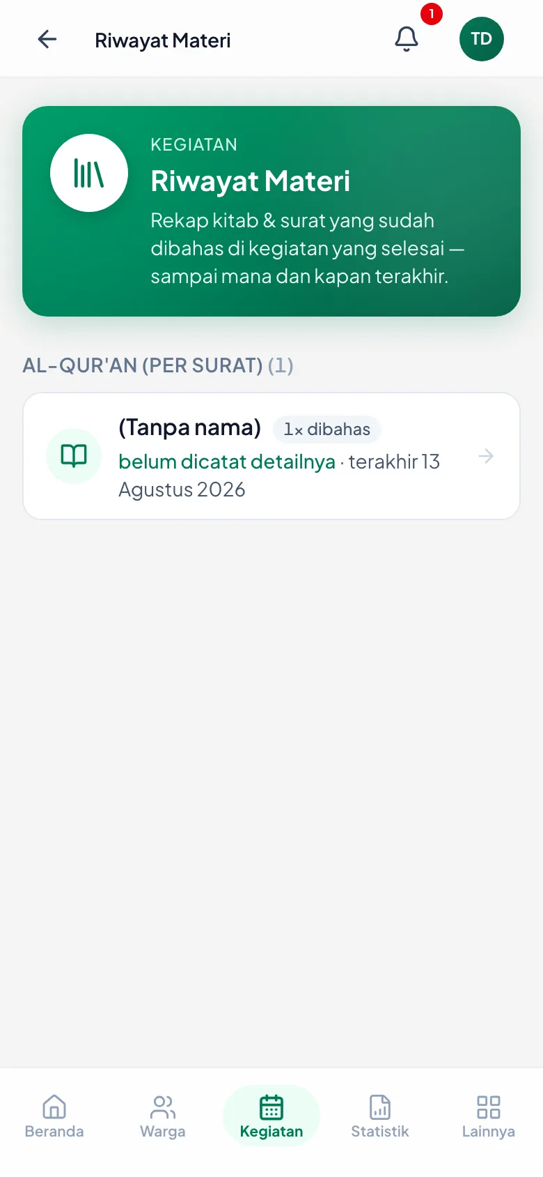 Dihitung dari kegiatan yang sudah berstatus selesai saja.