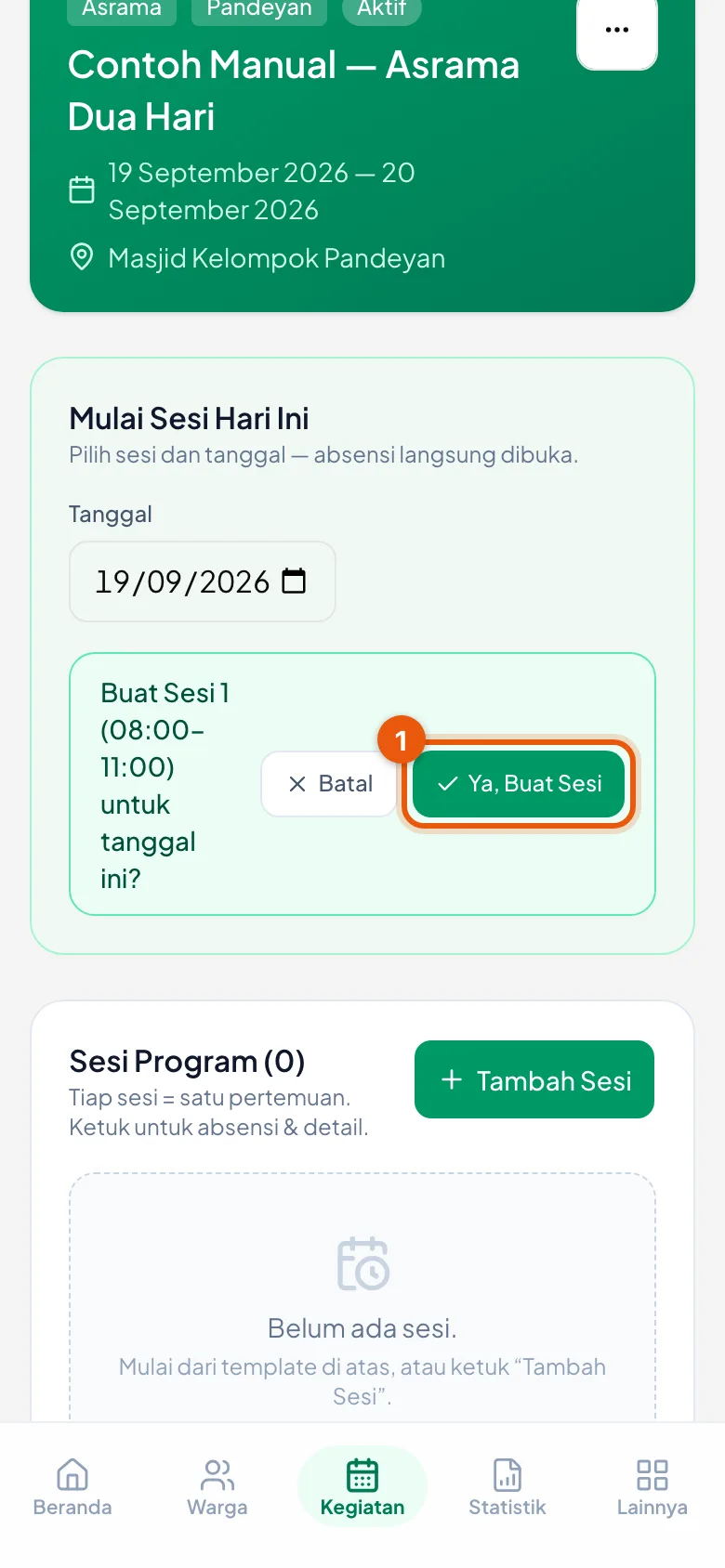 Jam yang tampil berasal dari template program.