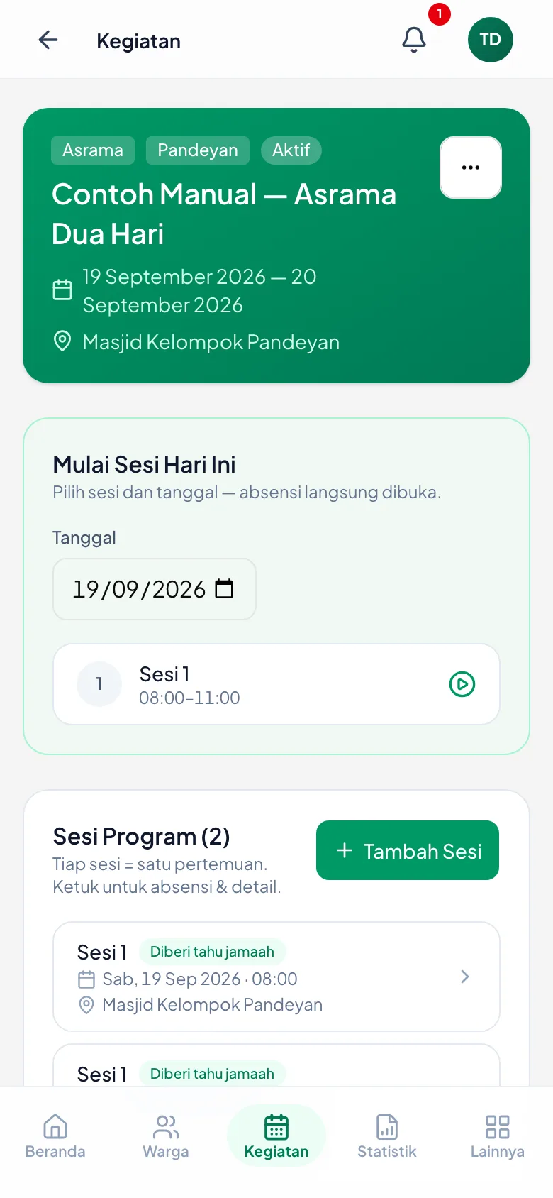 Ketuk salah satunya untuk membuka absensi sesi tersebut.