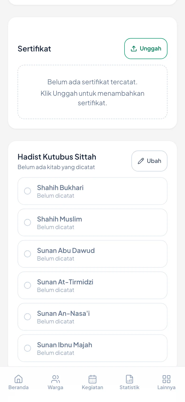 Saat belum ada isinya, tombol Unggah yang ditawarkan.