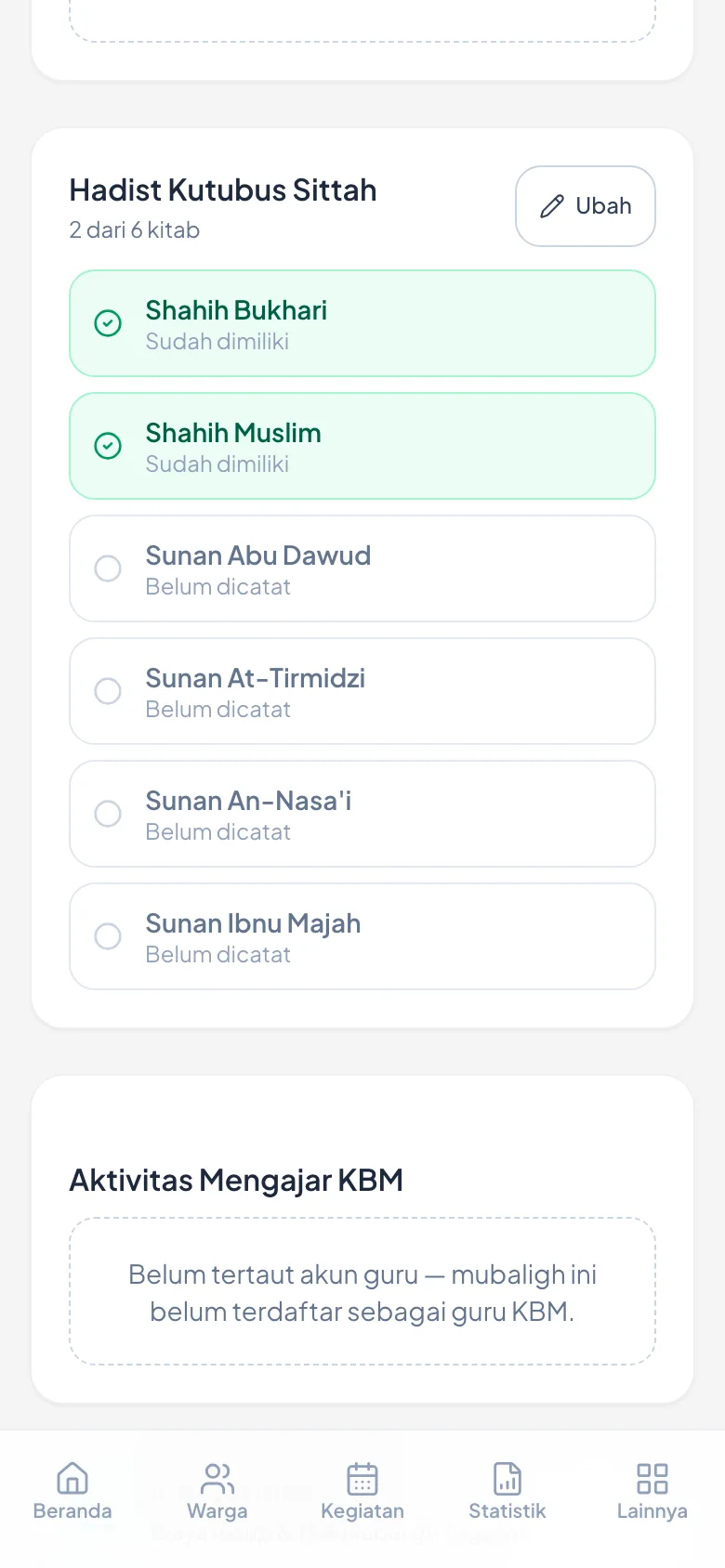 Judulnya kini berbunyi 2 dari 6 kitab, dua kitab bertanda Sudah dimiliki.