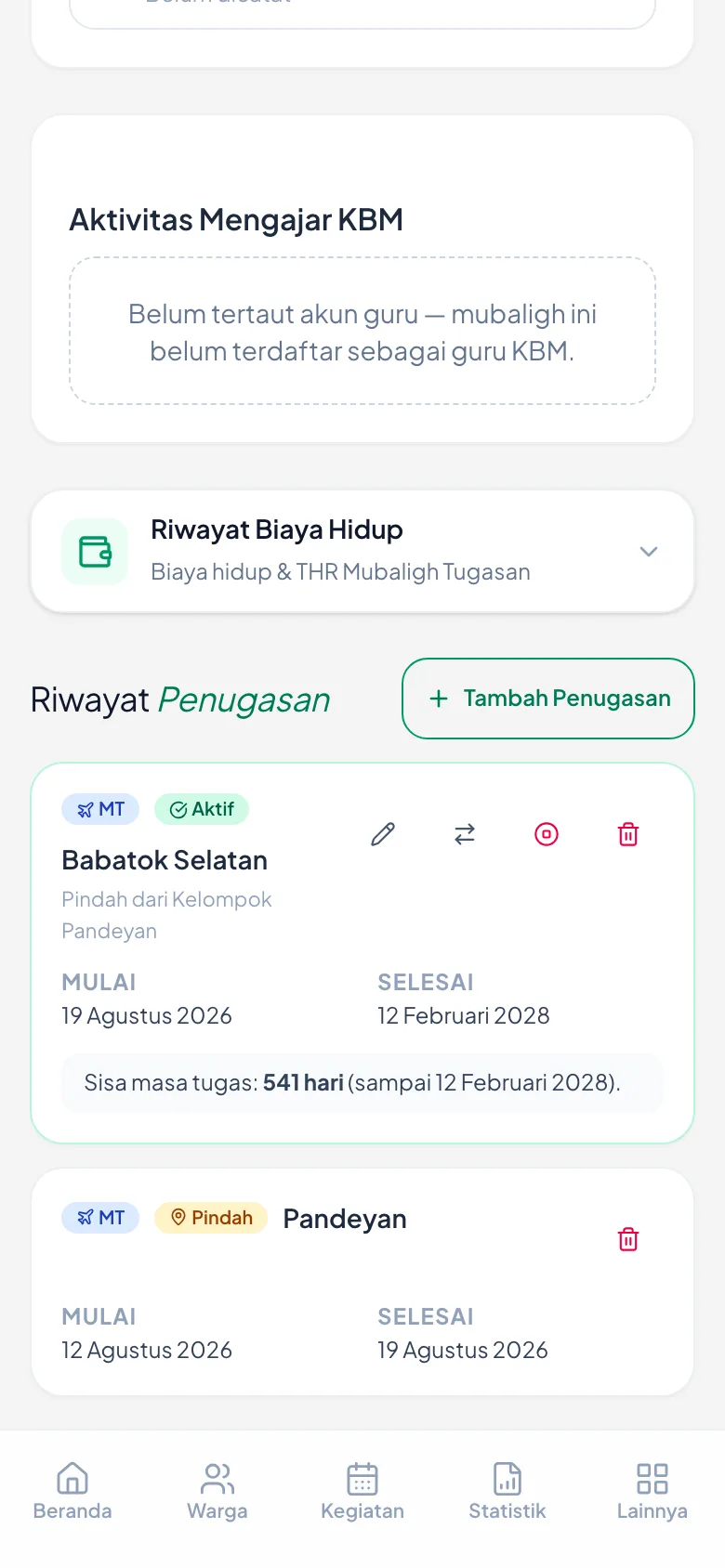 Keadaan saat mubaligh belum tertaut dengan akun guru KBM.