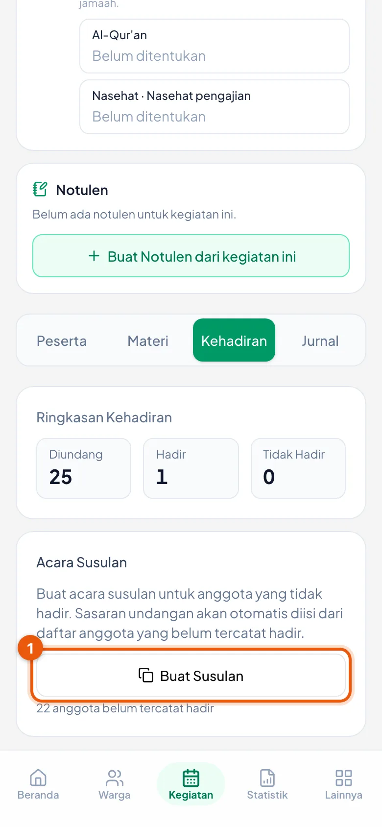 Peragaan: Nomor 1 tombolnya, dengan jumlah yang belum tercatat hadir di bawahnya.