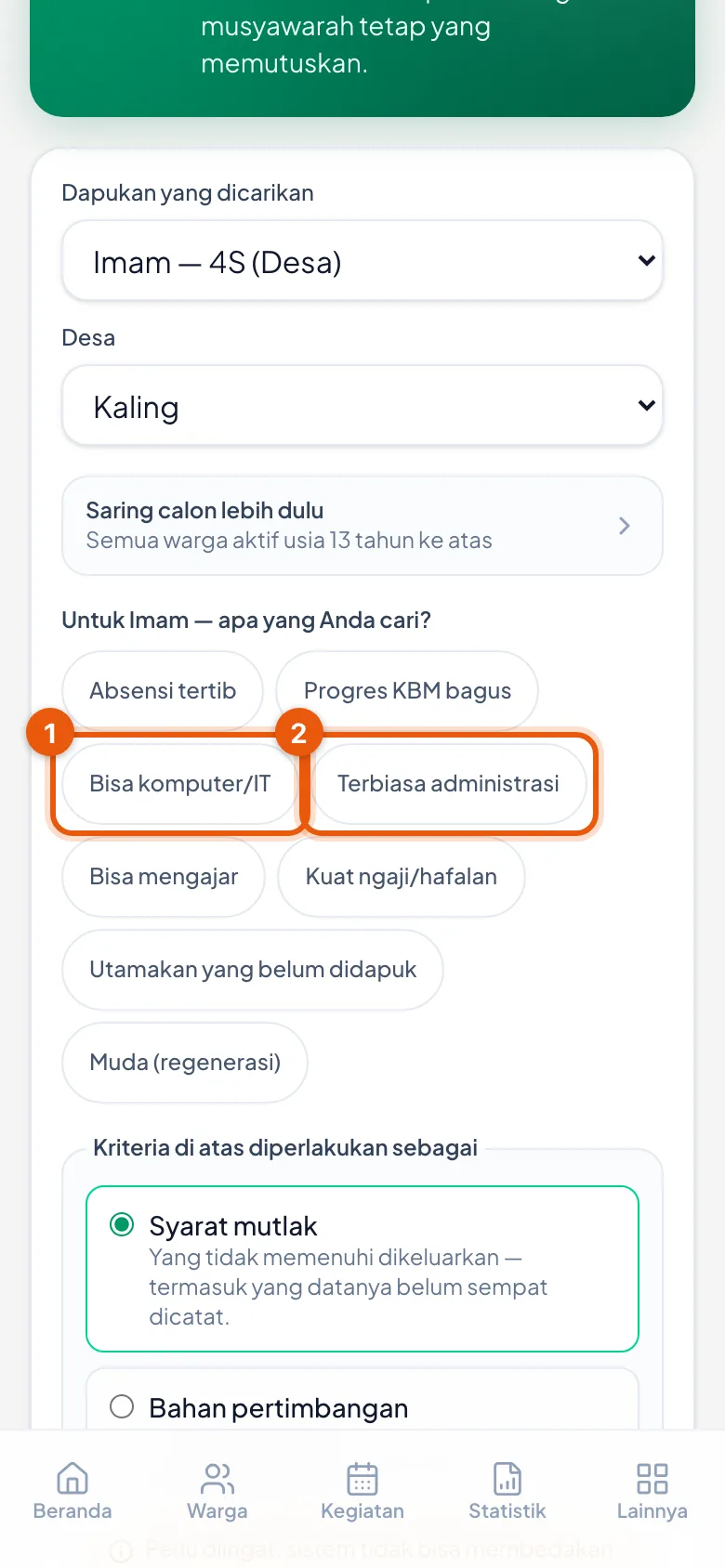 Delapan kriteria siap pakai. Nomor 1 dan 2 dua di antaranya; pilih minimal satu.
