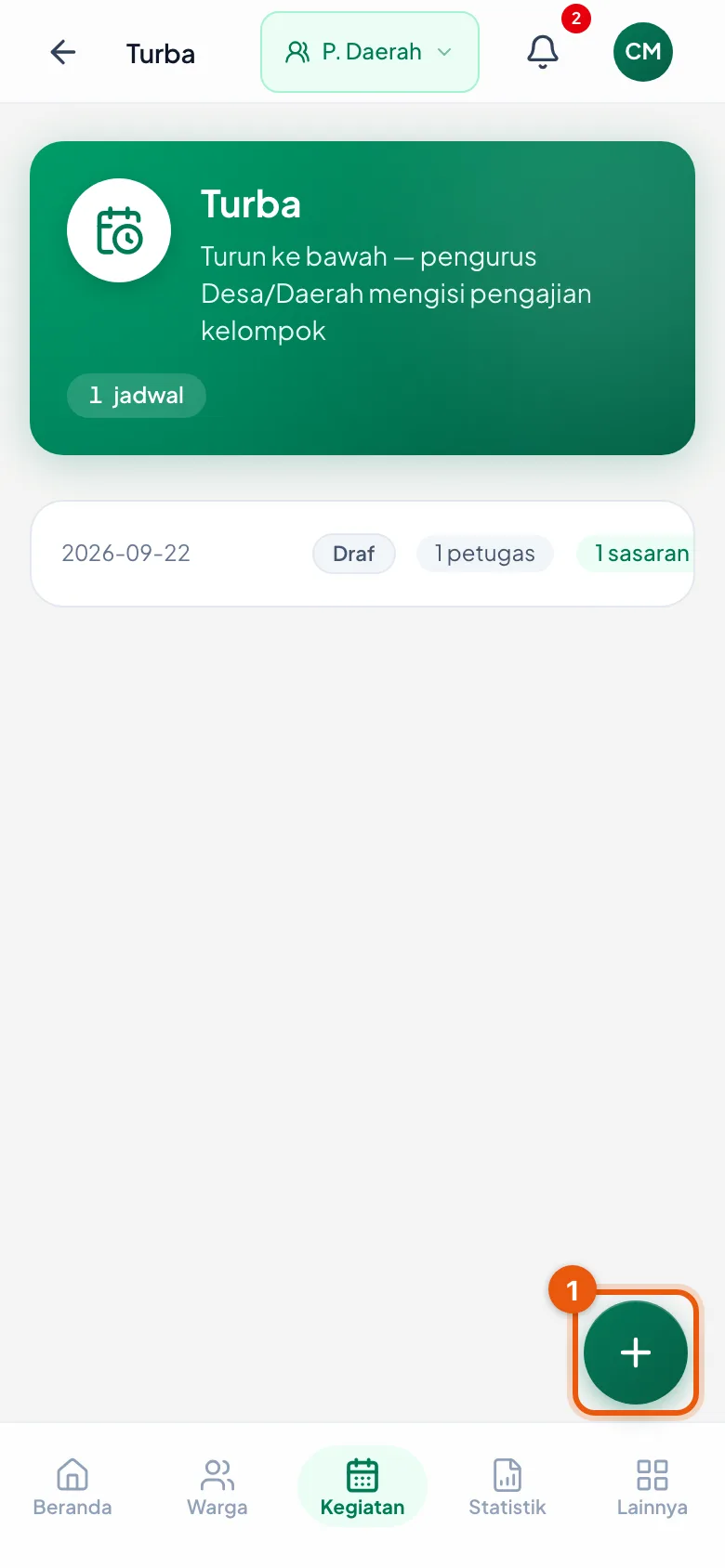 Peragaan: Nomor 1 tombol untuk menyusun jadwal baru.