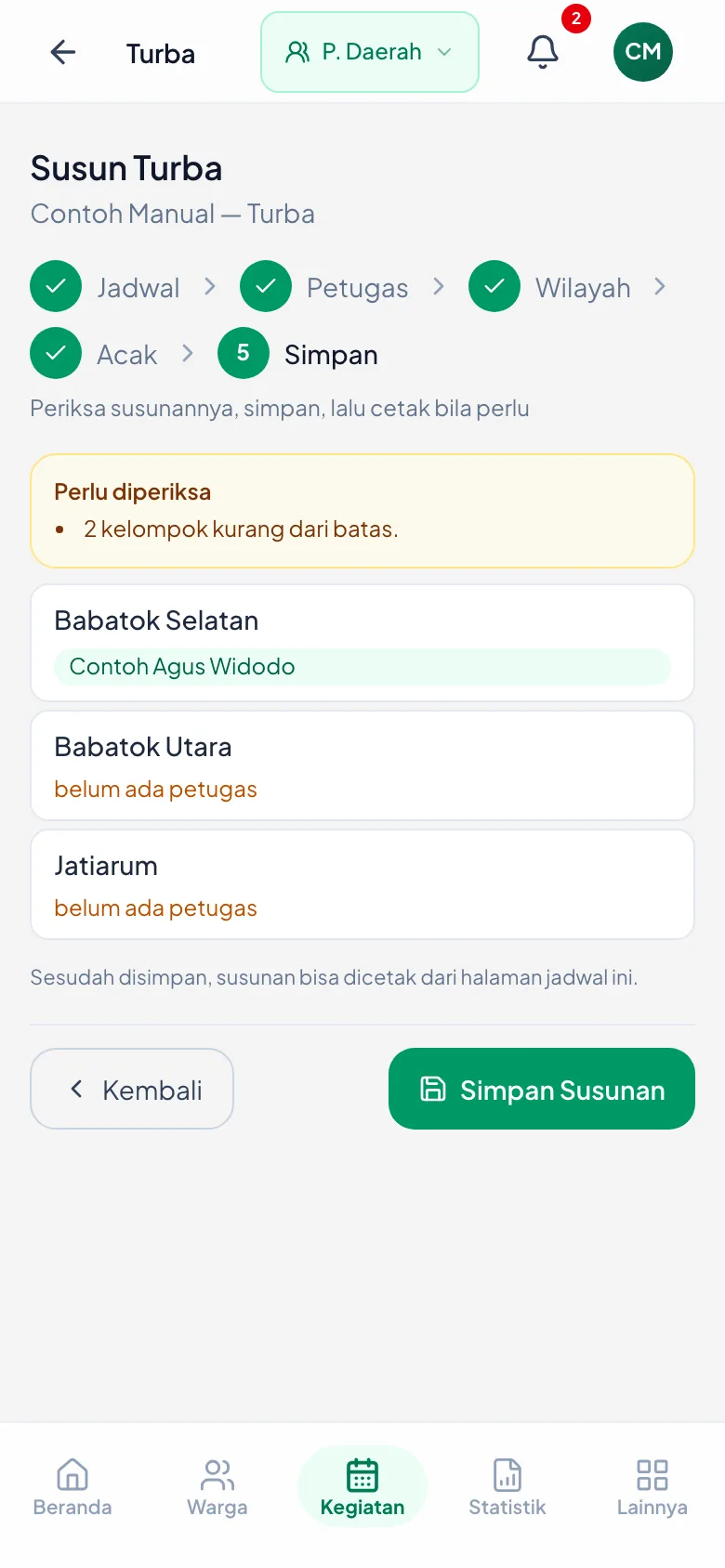 Peragaan: Susunan terakhir untuk diperiksa sebelum disimpan.